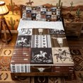 thumbnail image 2 of Erosebridal Retro Western Patchwork Print Zipper Full Size Comforter Sets with Fitted Sheet and 2 Pillowcases,Cowboy Horse Chevron Accent Zipper Bedding Set,Coffee Black,4pcs,Reversible, 2 of 6
