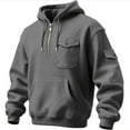 thumbnail image 6 of YueHuiYing Men's Fashion Hooded Quarter-Zip Midweight Long Sleeve Drawing Pocket Workwear Pullover Top, 6 of 6