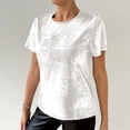 thumbnail image 6 of Womens Short Sleeve Dressy Tops Summer Trendy Casual Shiny Velvet T Shirt Crew Neck Casual Tunic Tees (M, White), 6 of 8