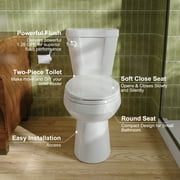HOROW 1.28 GPF Round Two-Piece Toilet with Chair Height, Soft Seat, Single Flush, Installation Kit