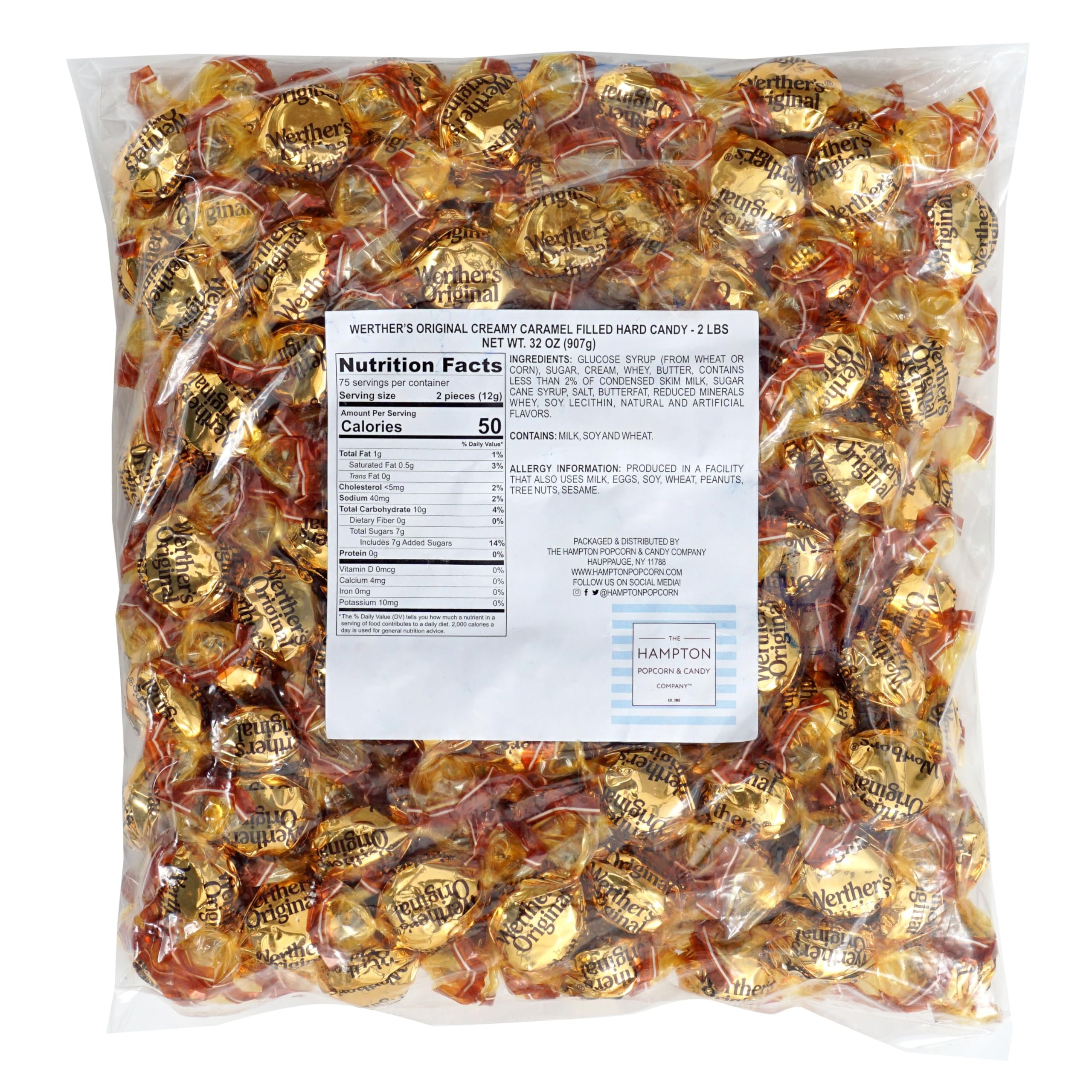 Werthers Original Creamy Caramel Filled Hard Candy, 2 Pound Bulk Bag, Individually Wrapped Werthers Caramel Filled Candy, The Hampton Popcorn & Candy Company