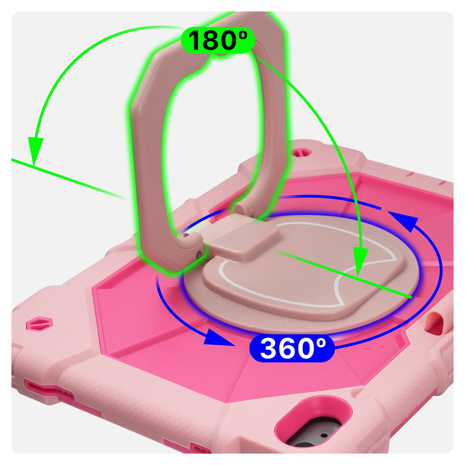 Vena For Apple iPad A16 Case For Kids (10.9"), iPad 10th Generation Case 360° Rotating Hand Strap Stand, iPad 11th Generation Cover with Pencil Holder and Shoulder Strap, Pink