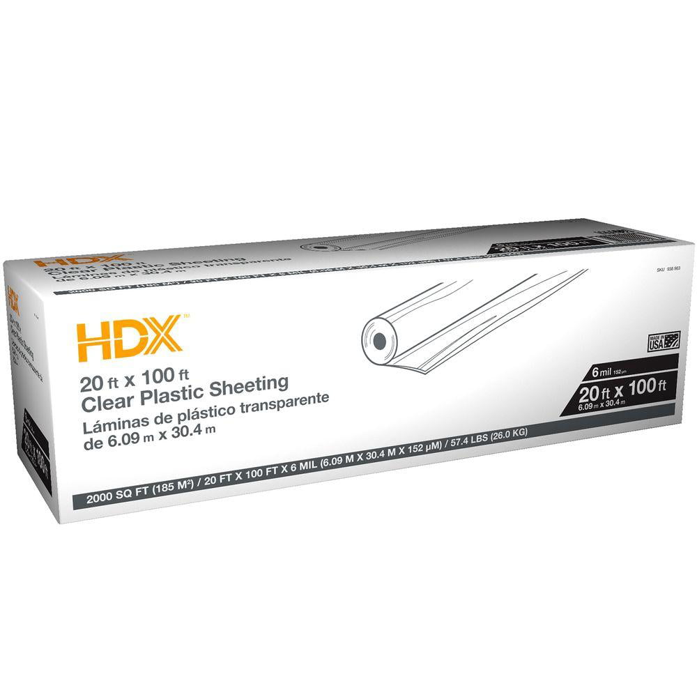 HDX 20 ft. x 100 ft. Clear 6 Mil Thickness Clear Plastic