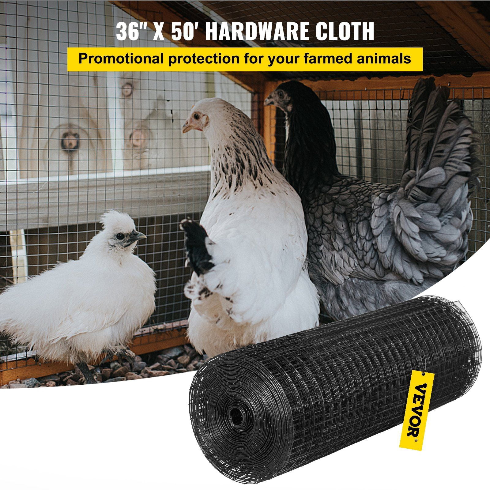 1"x1" Mesh 16 Gauge Vinyl Coated Hardware Cloth, 36"x50' Roll with Cutting Tool & Gloves, Durable Garden Fence, Black