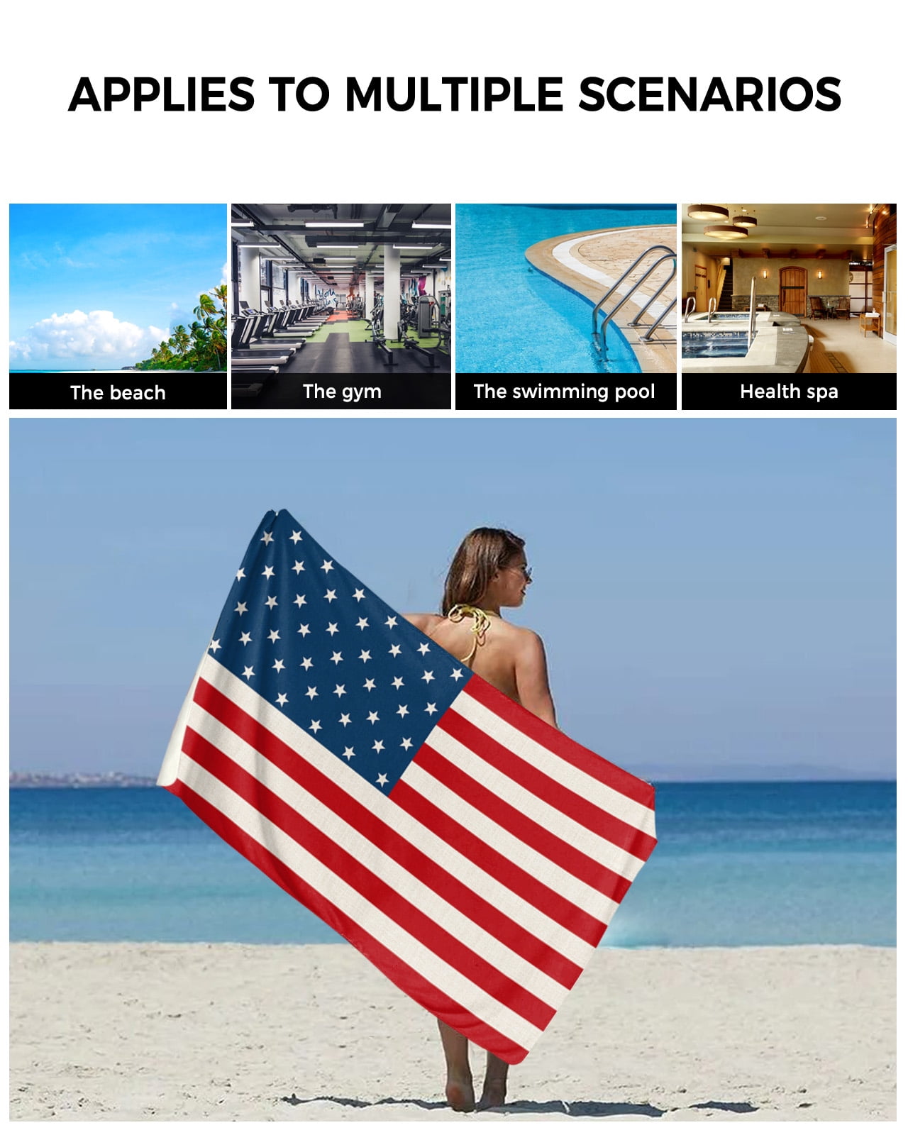 4th of July Towel Set of 3, Soft Microfiber Bath Towels, Hand Towel, Washcloths, Red Stripes Independence Day Quick-Dry Absorbent Towels for Bathroom Kitchen Hotel Beach Gym Spa