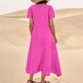 thumbnail image 4 of ShomPort Robe Maxi pour Femme Grande Taille Été Décontractée Coton Lin Manches Courtes Col Rond Longue Robe Plage, 4 of 6