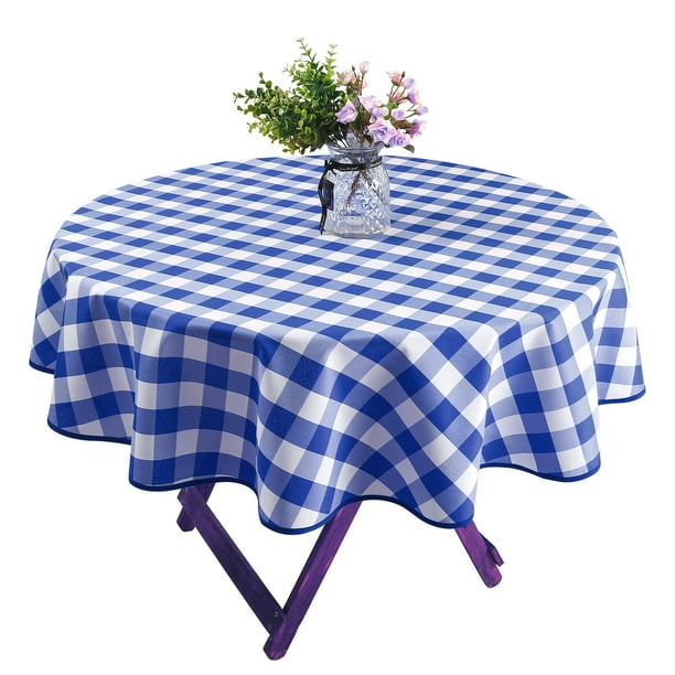 Infinity Collection Spill Proof Fabric Buffalo Check Plaid Tablecloth Matching Border Stain Resistant Wrinkle For Dining Room Kitchen Restaurant Indoor Picnic Blue And White 70 Round Com Infinity Collection Spill Proof Fabric, Blue And White Gingham Tablecloth Round