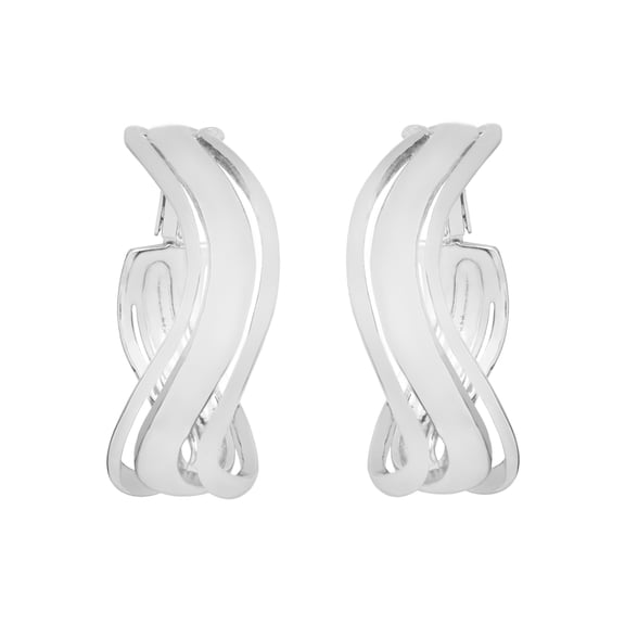 Time and Tru Women's Rhodium Tone Wavy Hoop Earrings