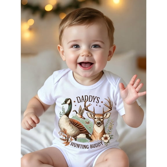 Baby 's "Daddy's Hunting Buddy" Bodysuit - Newborn Outfit with Deer & Letter H Print, Soft Comfortable Onesie for all-Season Wear, Ideal for hunting family Gifts (Hand Wash/Dry Clean)