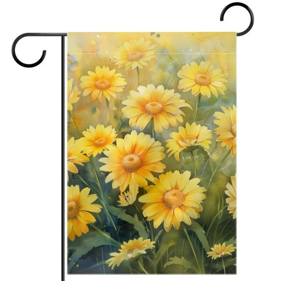 Watercolour Yellow Daisy Flowers Garden Flag Double Sided House Flag for Outdoor Home, Personalized All Year Round Yard Decor 12 x 18 Inch