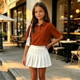 thumbnail image 5 of Girl's Short Sleeve Polo Shirt Button Soild Color School Uniform Shirt Ginger 140, 5 of 6