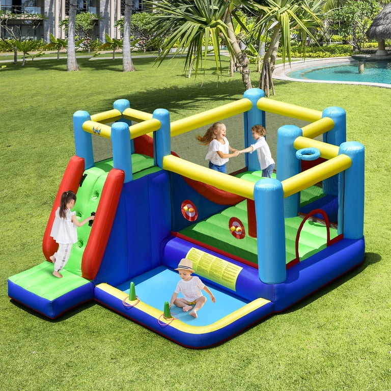 Inflatable Bounce House With Slide & Ball Pit - Kids Bouncy Castle, 9.3x8.2x5.4ft, Includes Blower & Ocean Balls