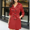 thumbnail image 2 of Sexlip Spring Windbreaker Women Lapel Slim Double-Breasted Jacket Dignified Medium-Length Plus Size Trench Coat Red M, 2 of 5