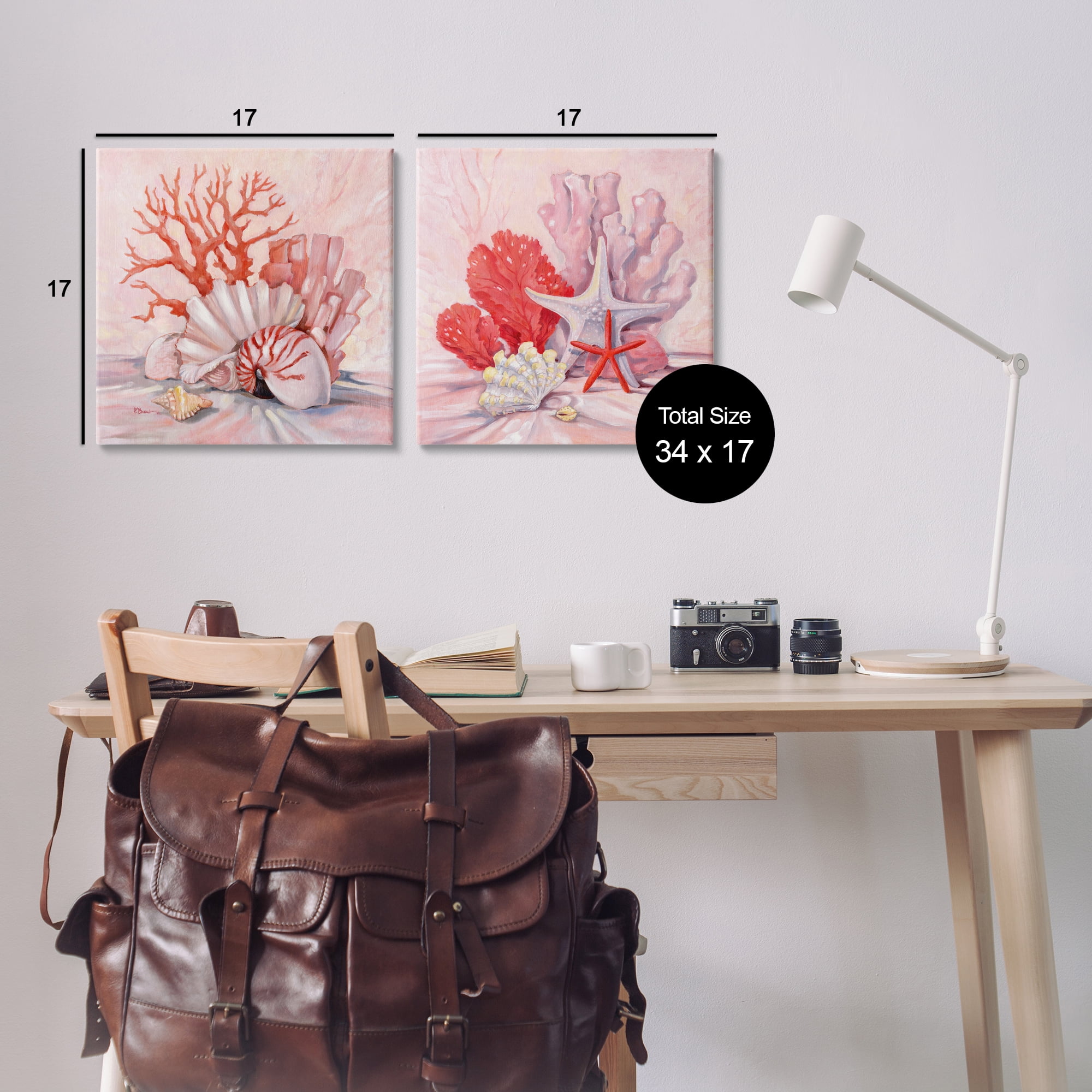 Stupell Industries Pink Coral Still Life Nautical & Beach Painting Wrapped Canvas Art Print Wall Art, 17 x 17, Set of 2
