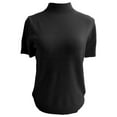 thumbnail image 4 of XIAOCHA Womens Blouses Chic Solid Color Turtleneck Short Sleeve Pullover Shirts Classic Knit Versatile Slim Fit Layering Shirts Daily Wear Black M, 4 of 6