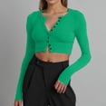 thumbnail image 2 of Timegard Hauts Courts pour Femmes Col en V Boutonné Manches Longues Ajusté Confortable Automne Tee Décontracté Sortie, 2 of 8
