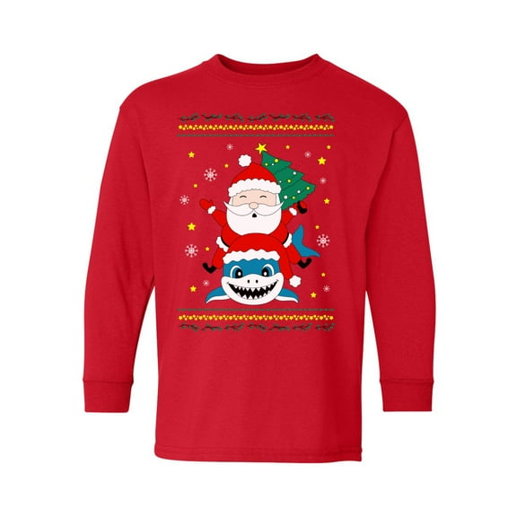 Awkward Styles Christmas Long Sleeve Shirt for Kids Youth Boys Girls Santa Xmas Shark Shirt