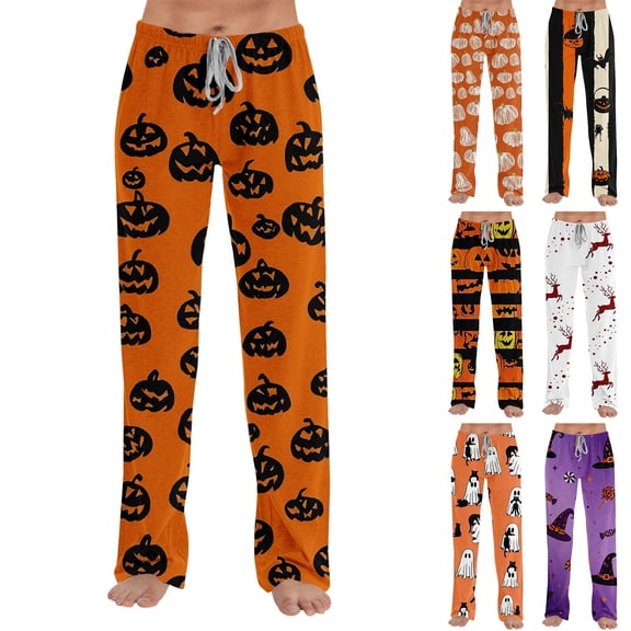 Zorvxlyn Halloween Pj Bottoms Pants Ghost Jack-O Bat Print Pajama Bottoms Women Drawstring Elastic Waist Womens Lounge Pants