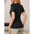 thumbnail image 2 of Women Summer Sexy Deep V Neck Short Sleeve Casual Slim Fit Basic T Shirt Top, 2 of 5