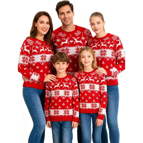 BadPiggies Matching Family Christmas Sweater Ugly Knitted Pullover Couples Long Sleeve Crewneck Holiday Jumper - Women