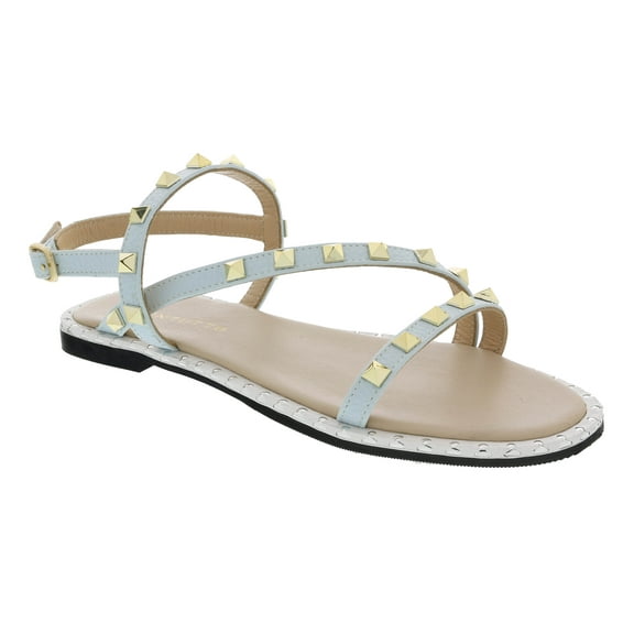 Ventutto Blue Riveted Embellished Strappy Sandals-6 for womens