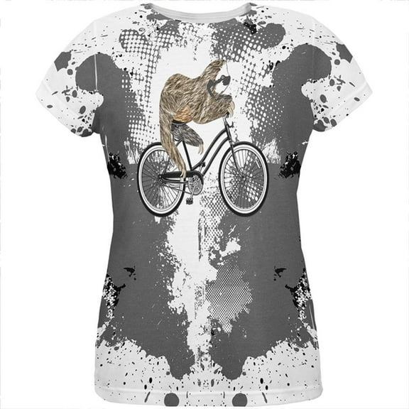 Bicycle Sloth Funny Grunge Splatter All Over Womens T Shirt Multi SM