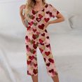 thumbnail image 2 of Valentine's Day Pajamas Sets for Women Heart Print Nightwear Short Sleeve and Capri Pants Women 2 Piece Sleepwears, 2 of 7