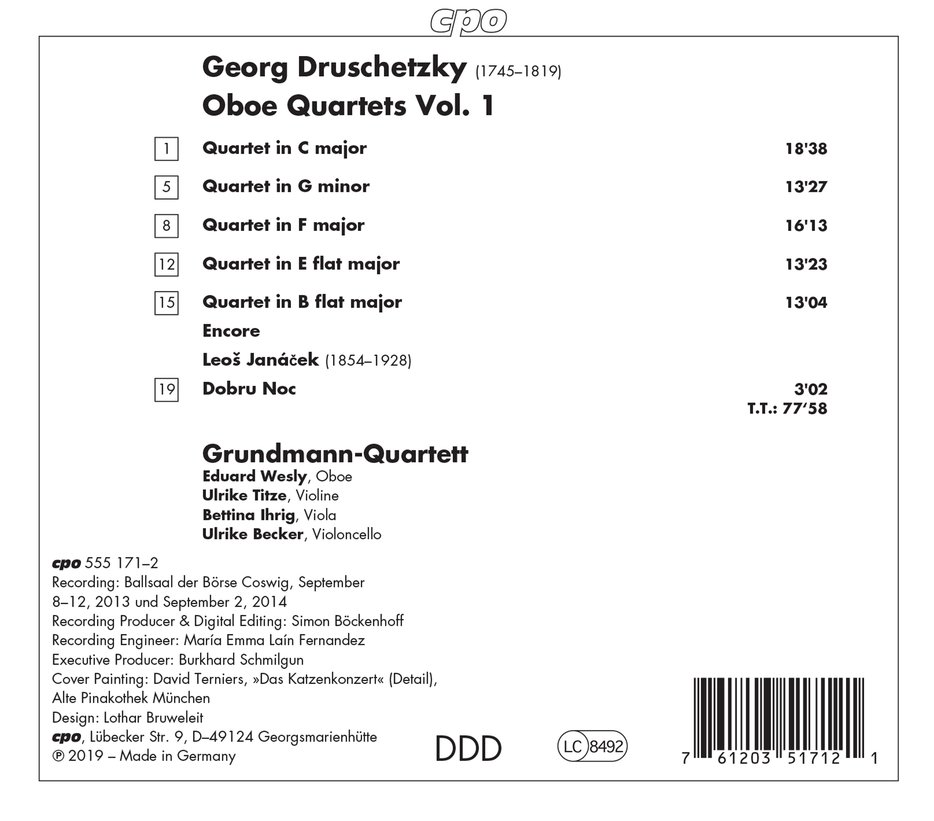 Druschetzky / Grundmann-Quartett - Oboe Quartets 1 - Music & Performance - CD
