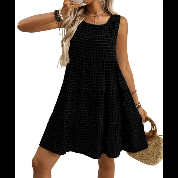 Vestidos de Verano para Mujer 2025, Sueltos, Informales, para Playa, Sin Mangas. Negro XXL