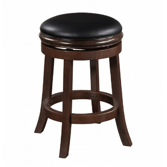 Sabi 24 inch Swivel Counter Stool Solid Wood Faux Leather Brown Black - Saltoro Sherpi