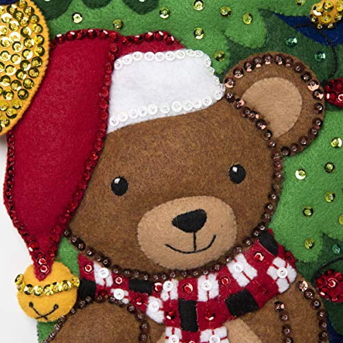 Bucilla Felt Applique Christmas Stocking Kit TEDDY BEAR 18 inch