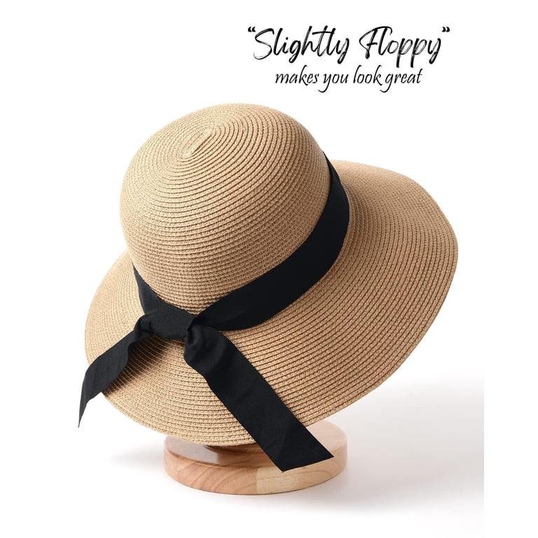 Women\'s Pure Khaki Beach Sun Straw Hat Travel Foldable Brim Summer UV Womens Beach Sun Straw Hat UV UPF 80+ Travel Foldable Brim  main image 4