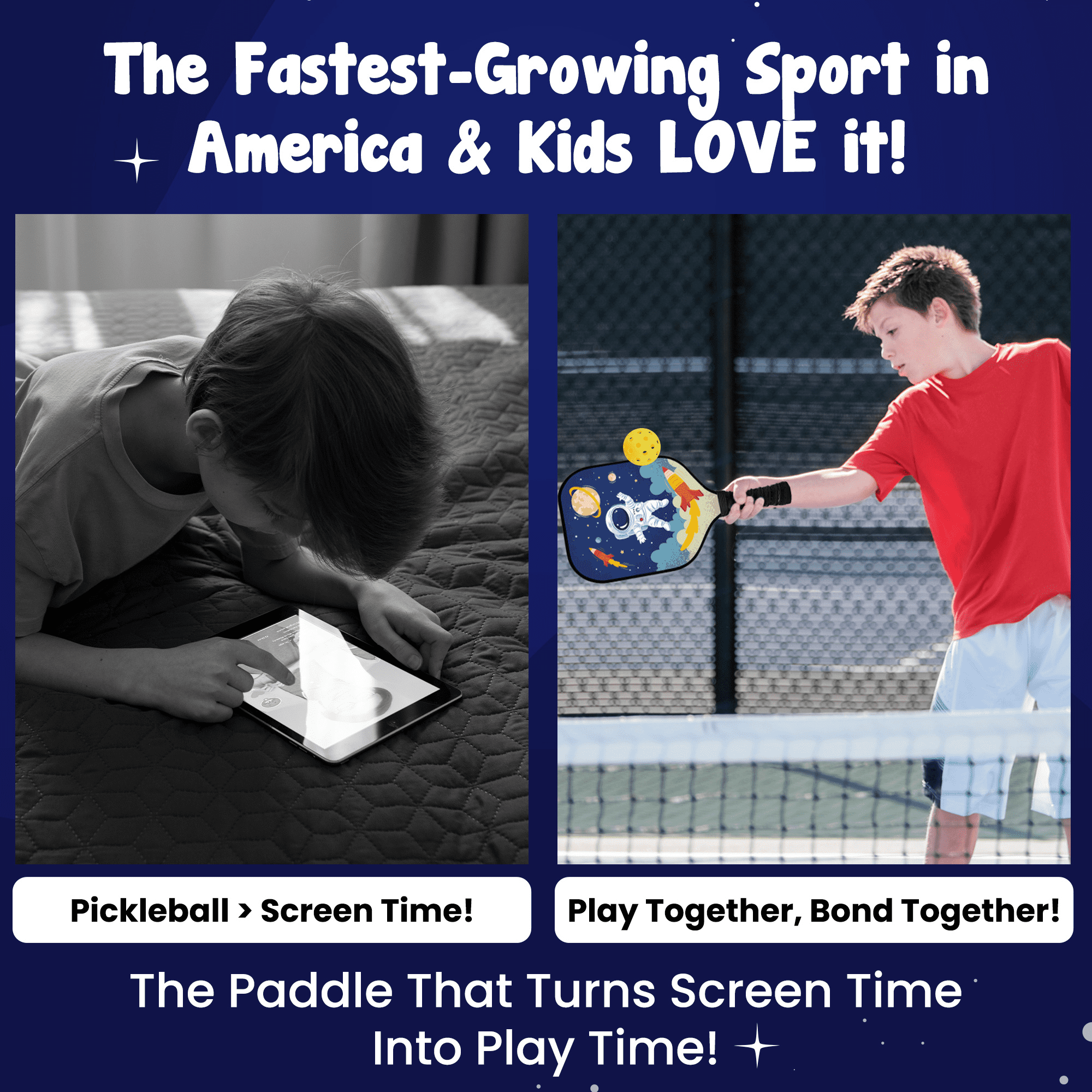 Kids Pickleball Paddle – Astronaut & Galaxy Design for Ages 3–12 | Lightweight 0.37 lb Fiberglass Paddle with Small Grip | Beginner-Friendly Paddle for Boys & Girls