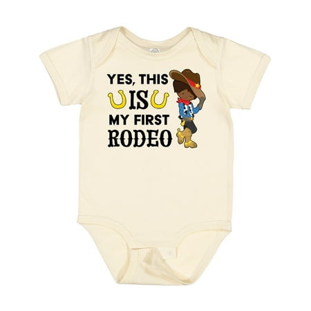 

Inktastic Yes This is My First Rodeo- Cowboy in Hat and Boots Boys Baby Bodysuit