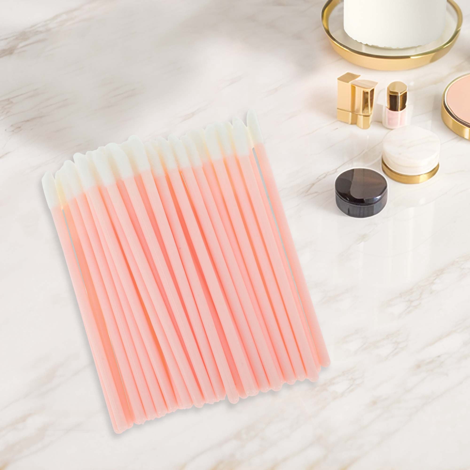 Unique Bargains 50 Pcs Disposable Solid Rod Lip Brush for Daily Makeup Light Pink