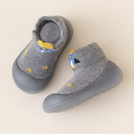 

Baby Boys And Girls Casual Cute Cartoon Knit Sock Shoes Soft Sole Non-slip Thick Fleece Thermal Toddler Shoes For Winter Walking