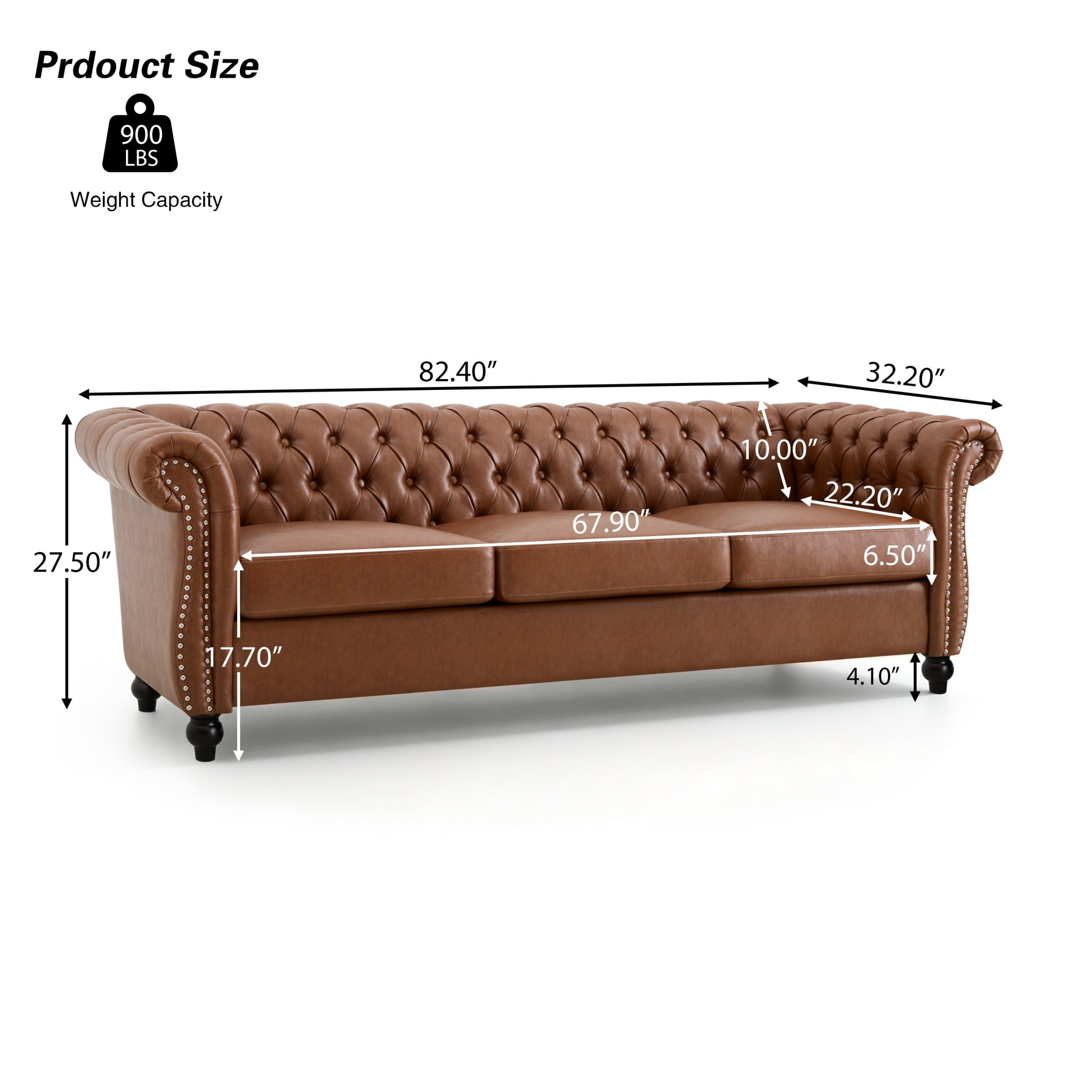 Christopher Knight Home Chesterfield 3-Seater Sofa, Tufted PU Leather Couch with Rolled Arms, Brown