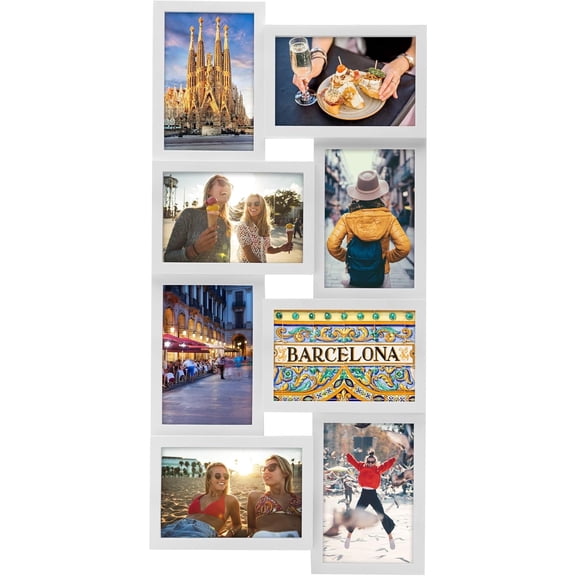 24 x 12 Inch 8 Opening Photo Collage Frame, Displays Four 4x6 and Four 6x4 Inch Photos, White