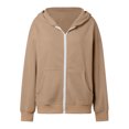 thumbnail image 4 of Inglocry Oversized Zip Up Hoodie for Women Fleece Long Sleeve Hooded Sweatshirts Cute Y2k Jackets 2025 Fall Winter Clothes Khaki S, 4 of 5