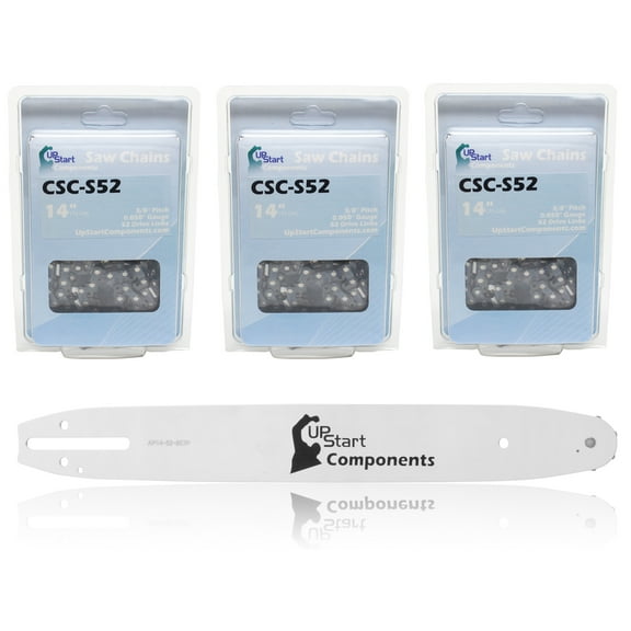 Replacement 14" Single Rivet Bar and 14" Semi Chisel Chain Combo for Makita 5016NB Chainsaw (14" Length, 3/8" Pitch, 0.050" Gauge, 52 Drive Links, 7 Sprocket Nose Tooth) 1 Bar 3 Chains