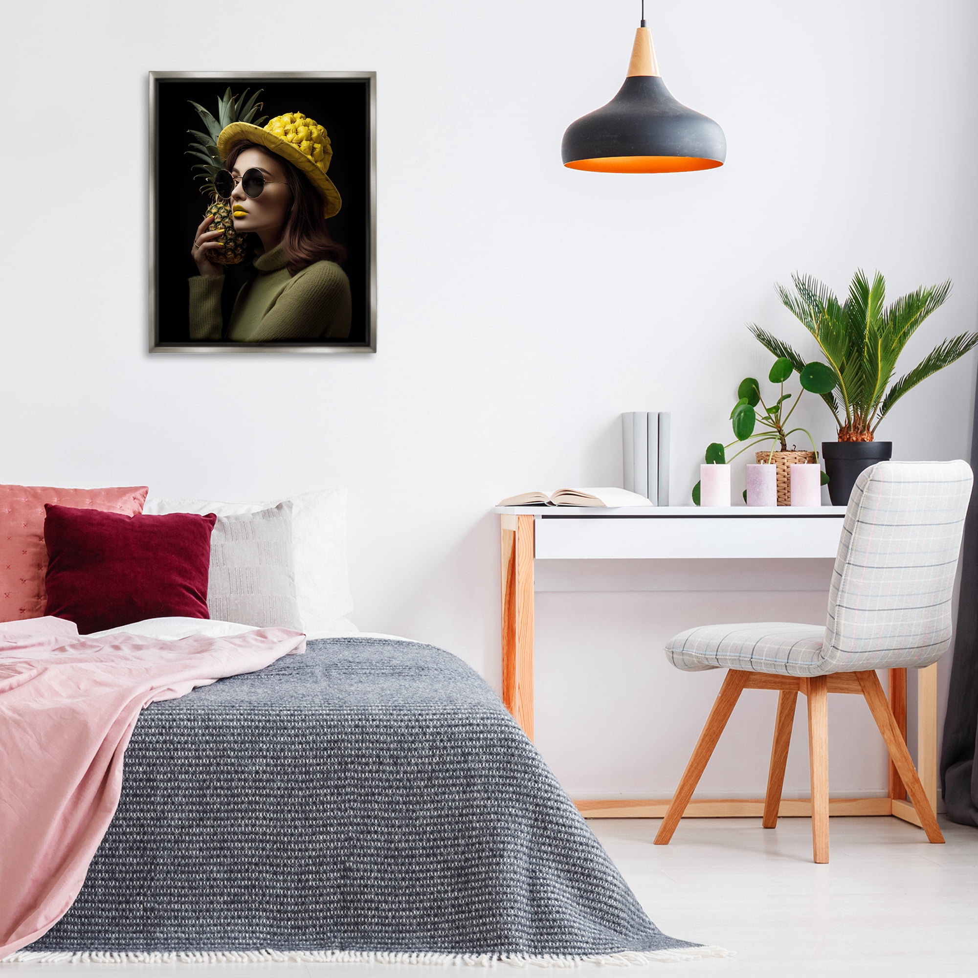 Stupell Industries Chic Tropical Woman Novelty Painting Gray Floater Framed Art Print Wall Art, 25 x 31