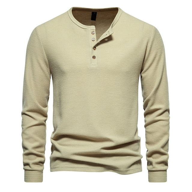 Yuyuzo Men Basic Tops Long Sleeve 1/4 Button Notch V Neck Cozy Fall Casual Shirts Blouse Solid Color