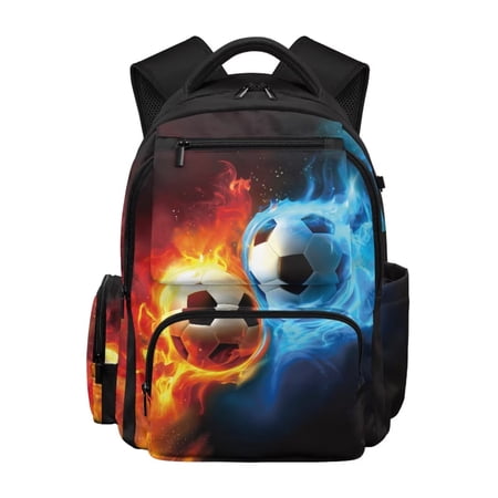 Jeiento Soccer Backpack for Boys, 17 Inch Lightweight School Bag for Ages 9-12, Ice and Fire Elementary Backpack with 600D Breathable & Multi-Pockets