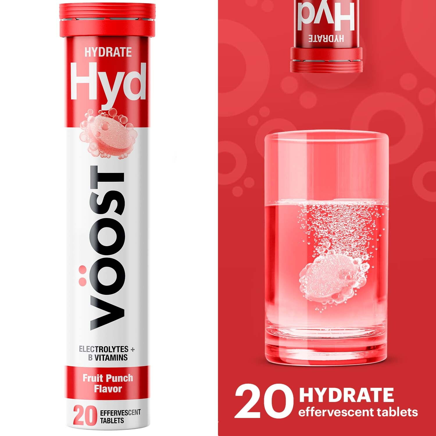 VOOST Hydrate Daily Vitamin Supplement, Effervescent Vitamin Drink Tablet, Fruit Punch, 20 Ct
