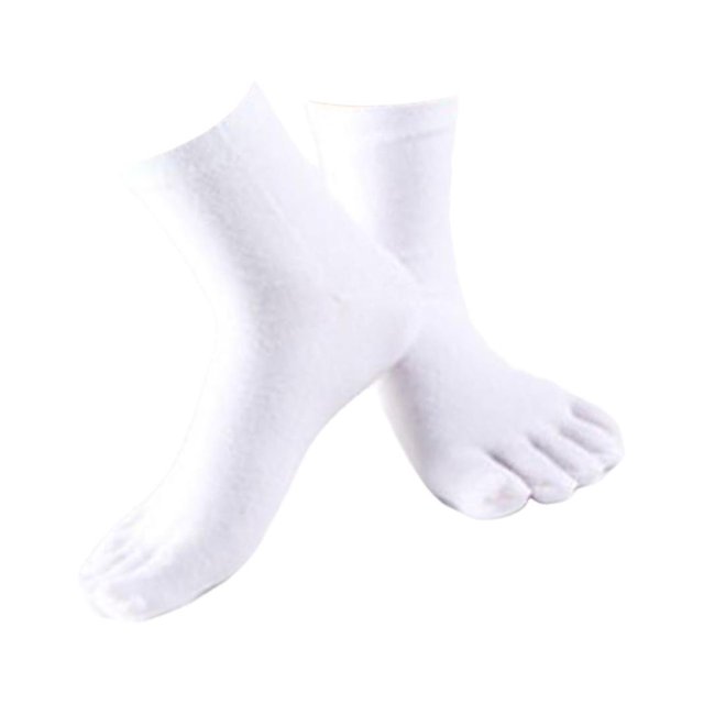 relayinert Soft Five Toe Socks Stretchable Cotton High Crew Socks Athletic Solid Socks White 1Set