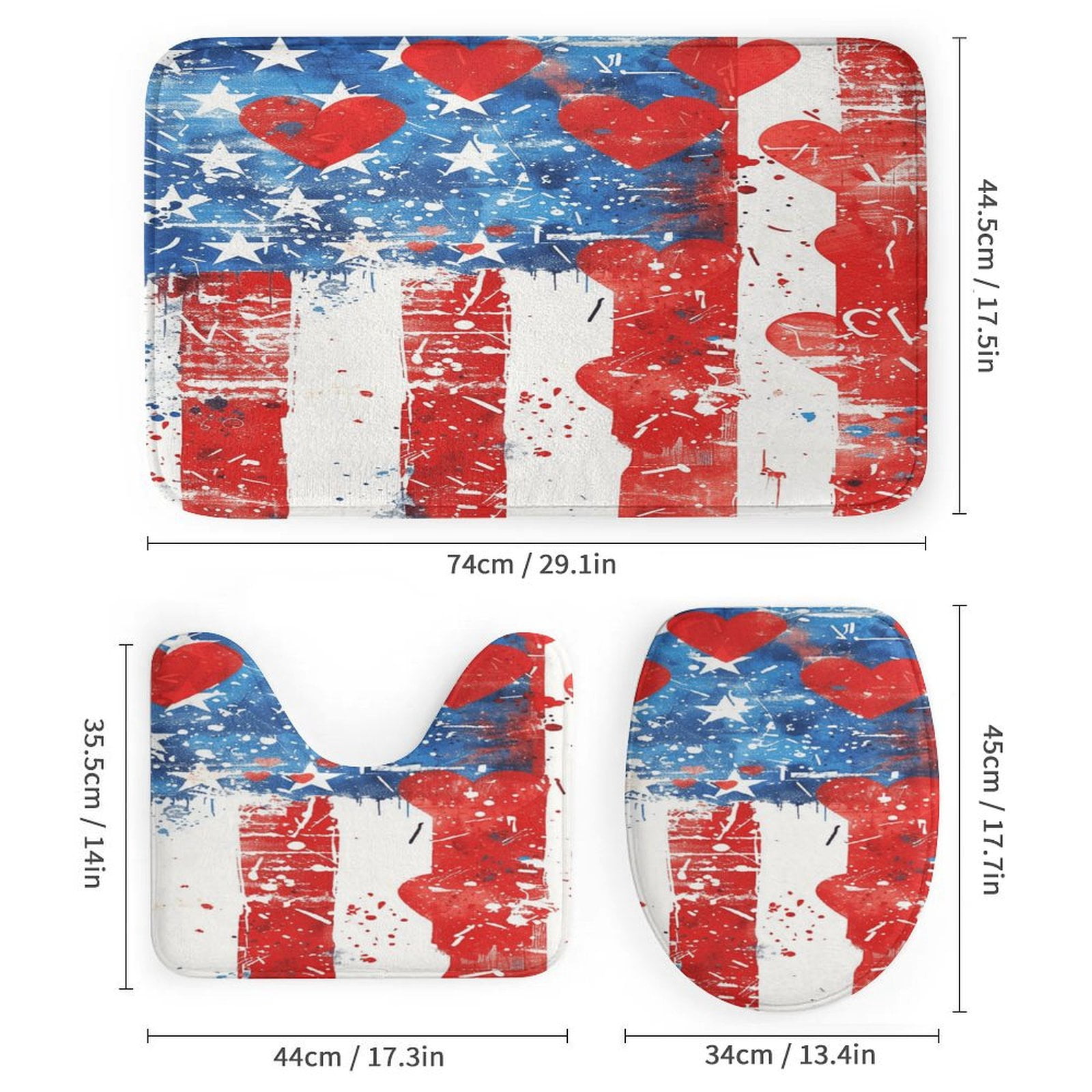 4th of July 4Pcs Shower Curtain Set Shower Curtain Set with Carpet Bath Mat