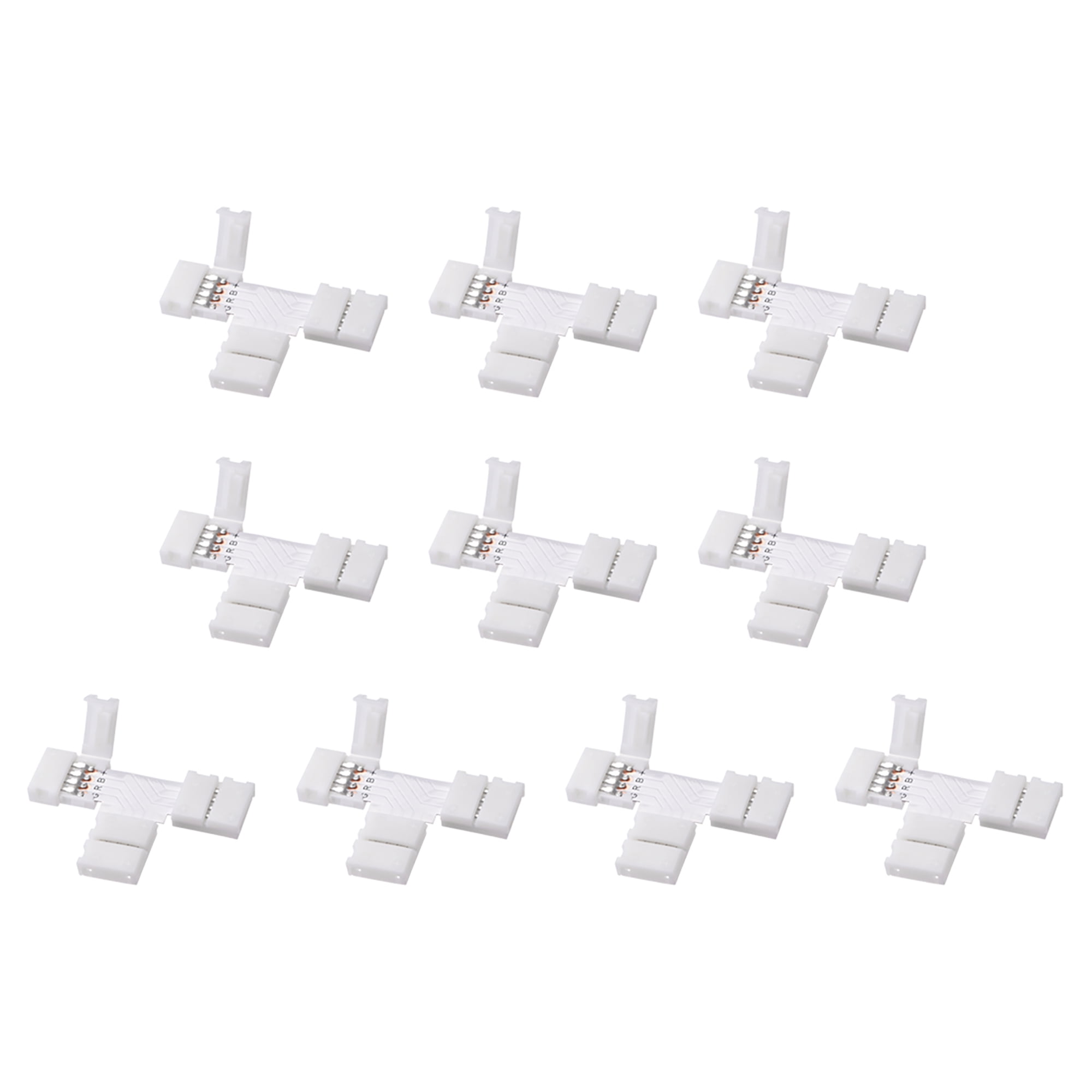10mm 4P T-shape LED Strip Connector Quick Splitter for 5050 RGB Strip Lights 10Pcs