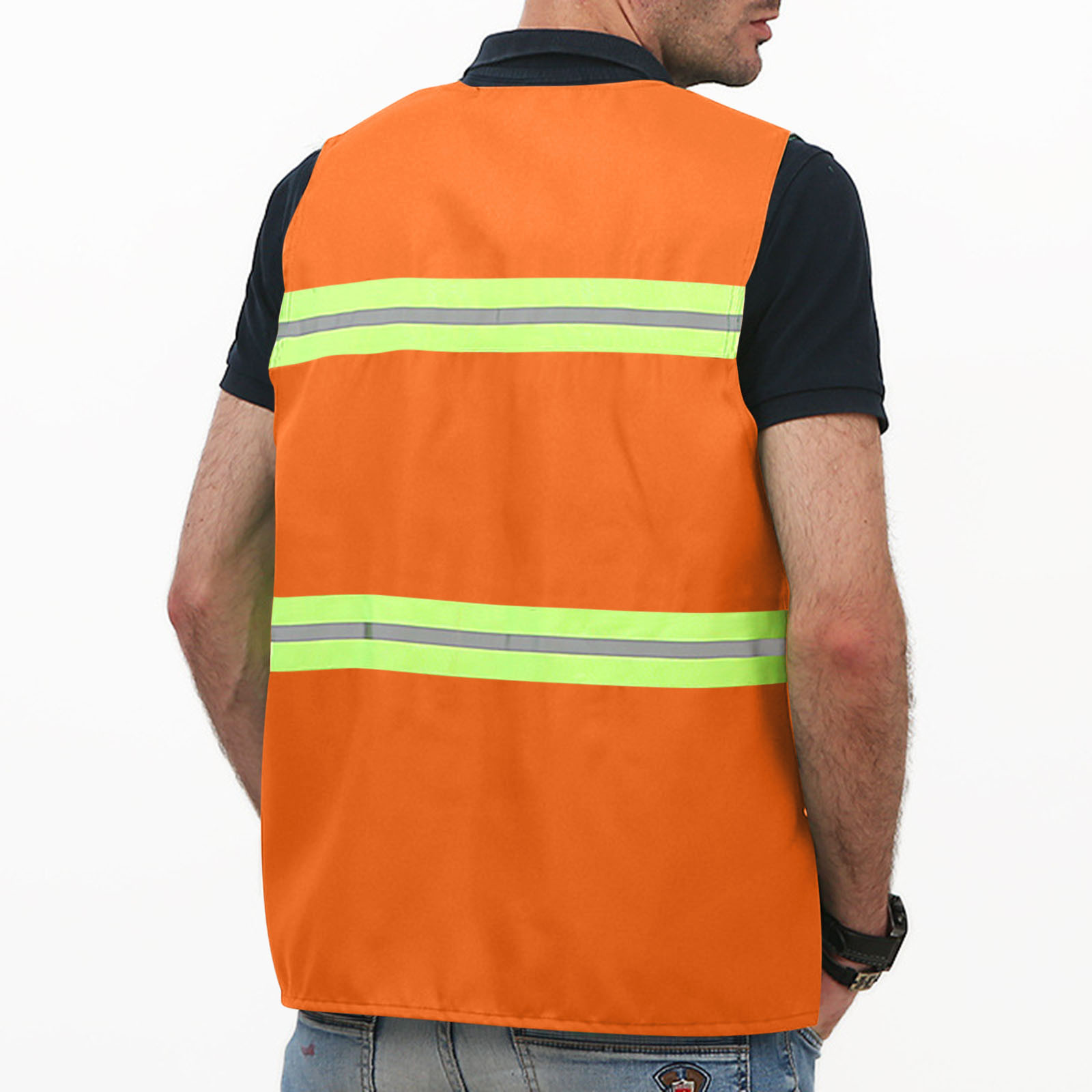 Gemx High Visibility Vest With Velcro Fastening Closure ‒ Hi Vis Vests With 4 Reflective Strips ‒ Unisex High Vis Jackets For Construction Workers