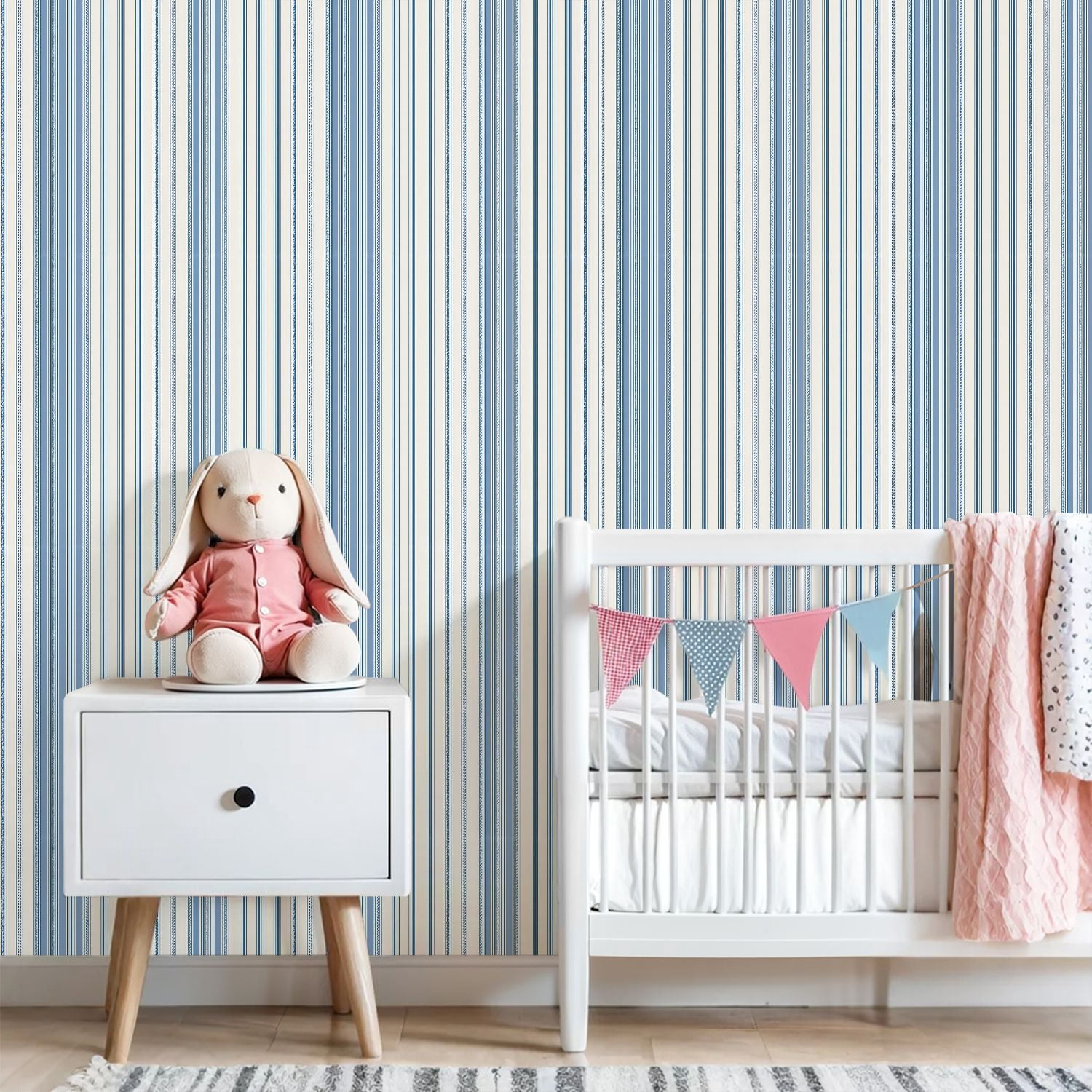 Peel and Stick Wallpaper Blue White Vertical Striped Minimalist Classic Wall Mural 23.6in x 9.8ft Self Adhesive Removable Wall Paper Renter Friendly Wallpaper for Bedroom Studio Lake House