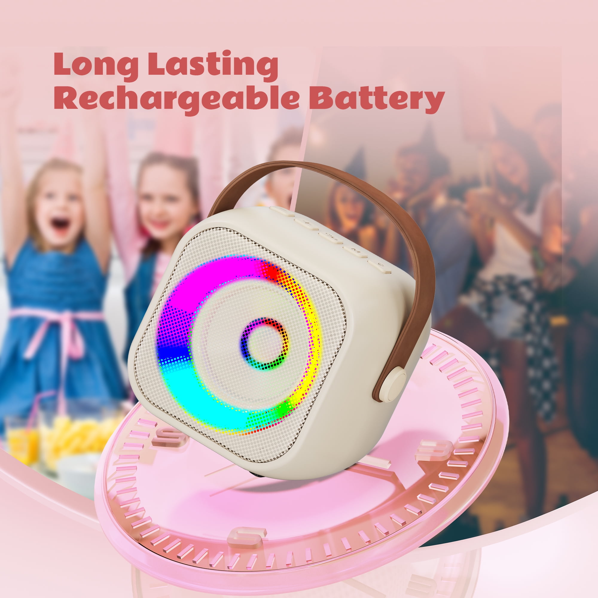 Bonaok Mini Karaoke Machine Toys, Portable Microphones for Kids Adults, Wireless Speaker Machine with LED Lights, Home Party Birthday Gifts for 3-12 Years Old Girls Boys
